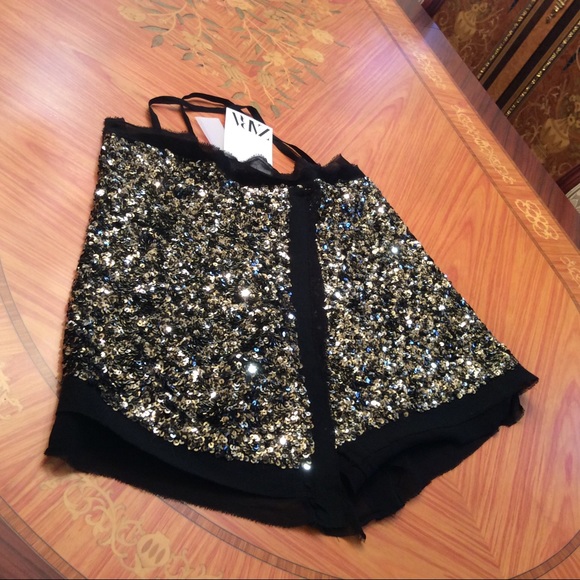 ZARA Limited Edition SEQUIN Chiffon Trimmed Black TOP sz.XS - Picture 11 of 16